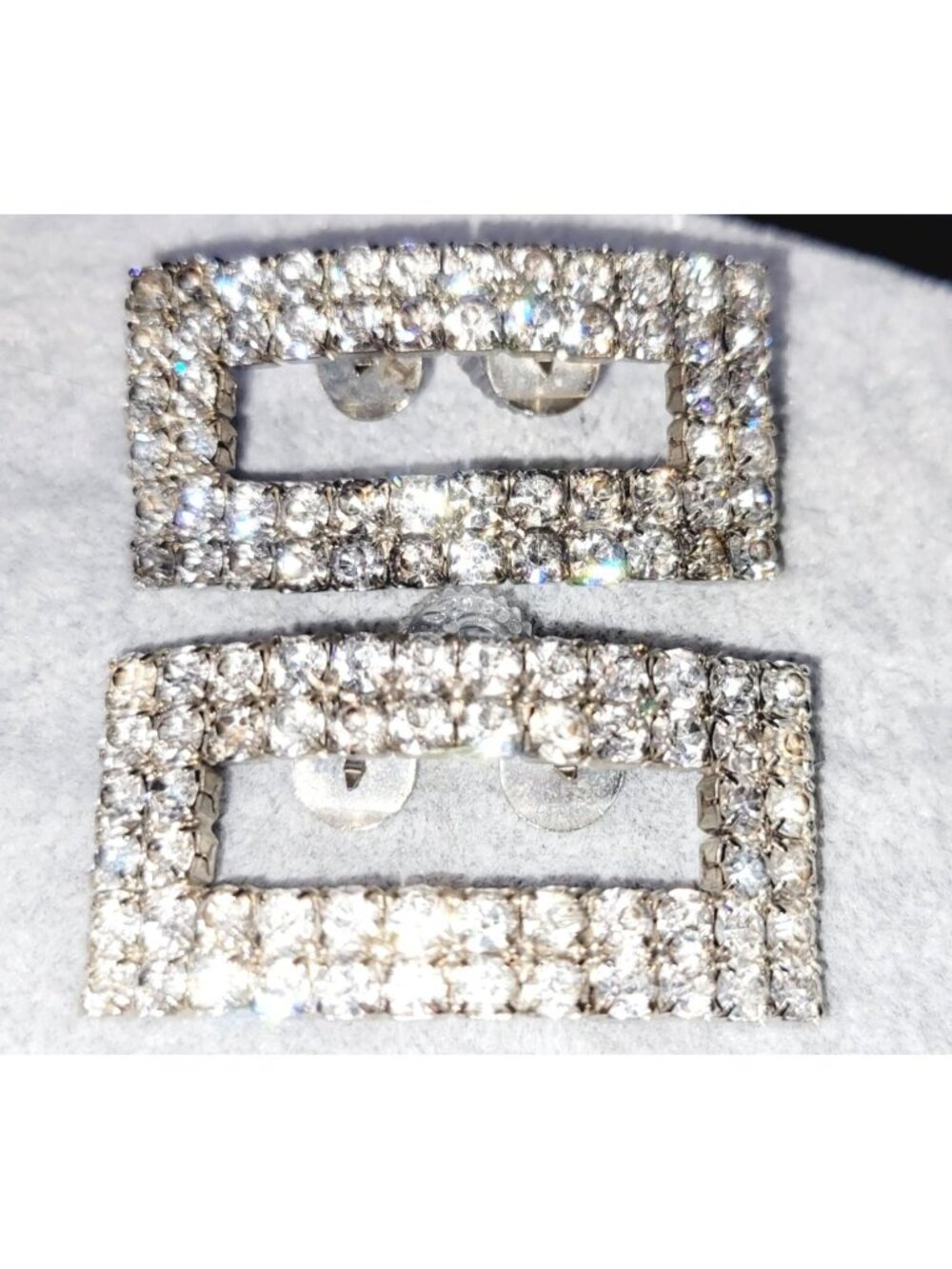 Vintage Art Deco Rhinestone Shoe Buckles Clips Rectangular Silver-Tone Hollywood - Picture 2 of 7